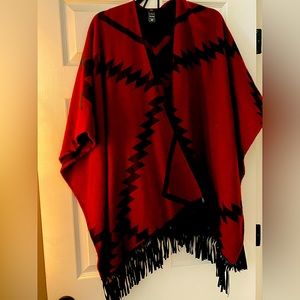 Acrylic red and black shawl wrap with cute black fringe MIXIT from JCPENNEY